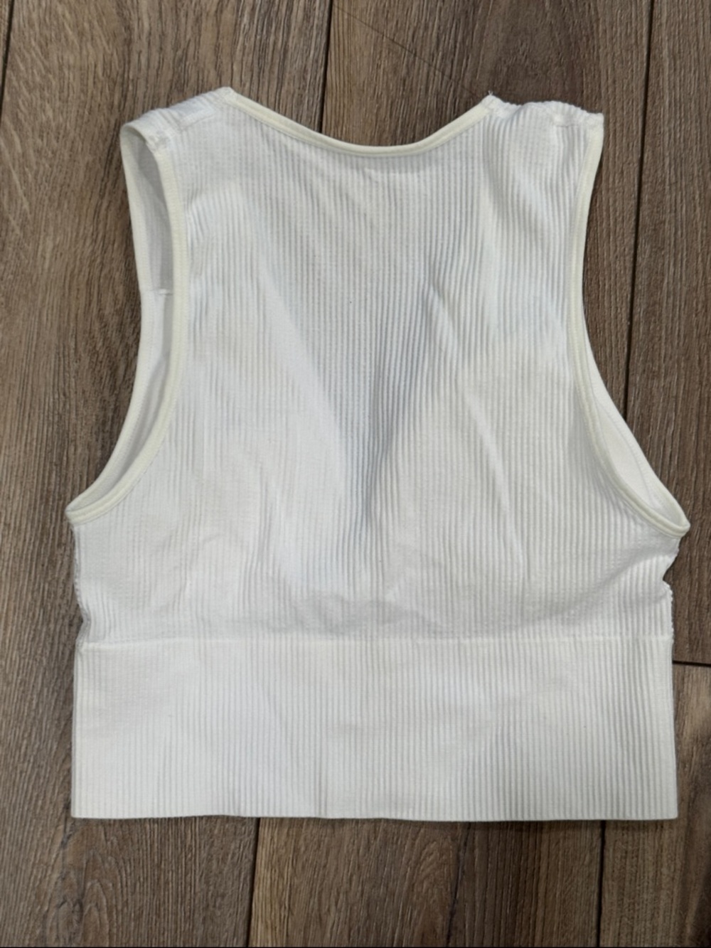 Women’s White Ribbed V-Neck Crop Top - Picture 2 of 8